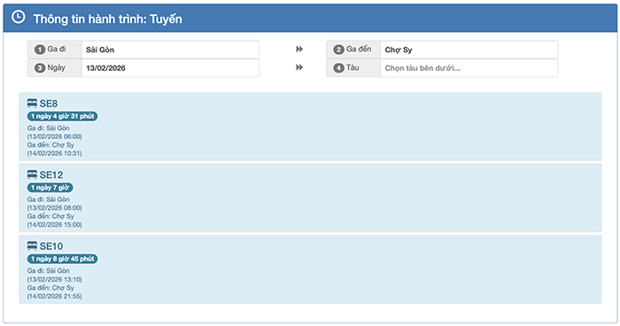 Bảng giờ tàu Tết Sài Gòn Chợ Sy 2026